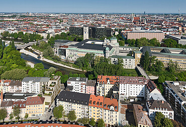 Luftbild von L-ISAR nahe Deutschem Museum und Isar